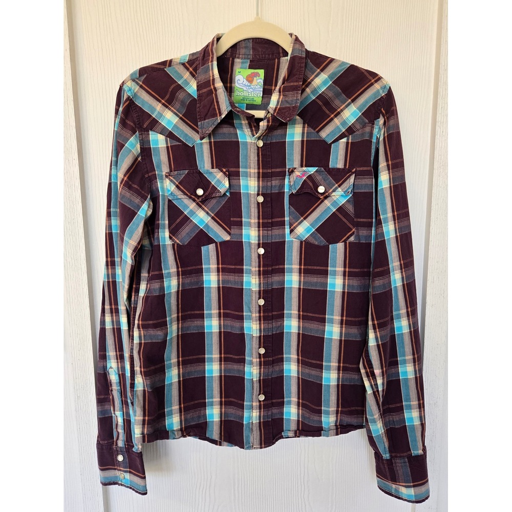 Vintage Hollister Plaid Western Pearl Snap Shirt Sz M Y2K Retro Country Cowgirl